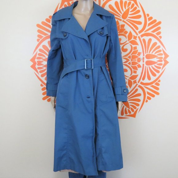 The Jack Set Jackets & Blazers - Vintage 80's Blue Belted Trench Coat M